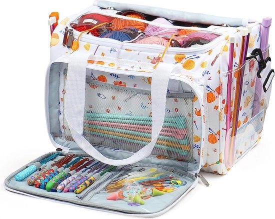 Tas per maglia, borsa per aghi da maglia, borsa per accessori da maglia, borsa da spalla per maglia con separatore interno rimovibile per fili da maglia e accessori da maglia, ideale regalo per chi ama cucire
