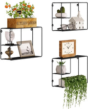 EUGAD Set di 3 Mensole a Muro in Metallo Nero, Scaffali da Parete a 3 Ripiani, Mensole Sospesa di Stile Industriale, per Camera da Letto, Soggiorno, Cucina, 38x11,5x25,5 cm, Nero