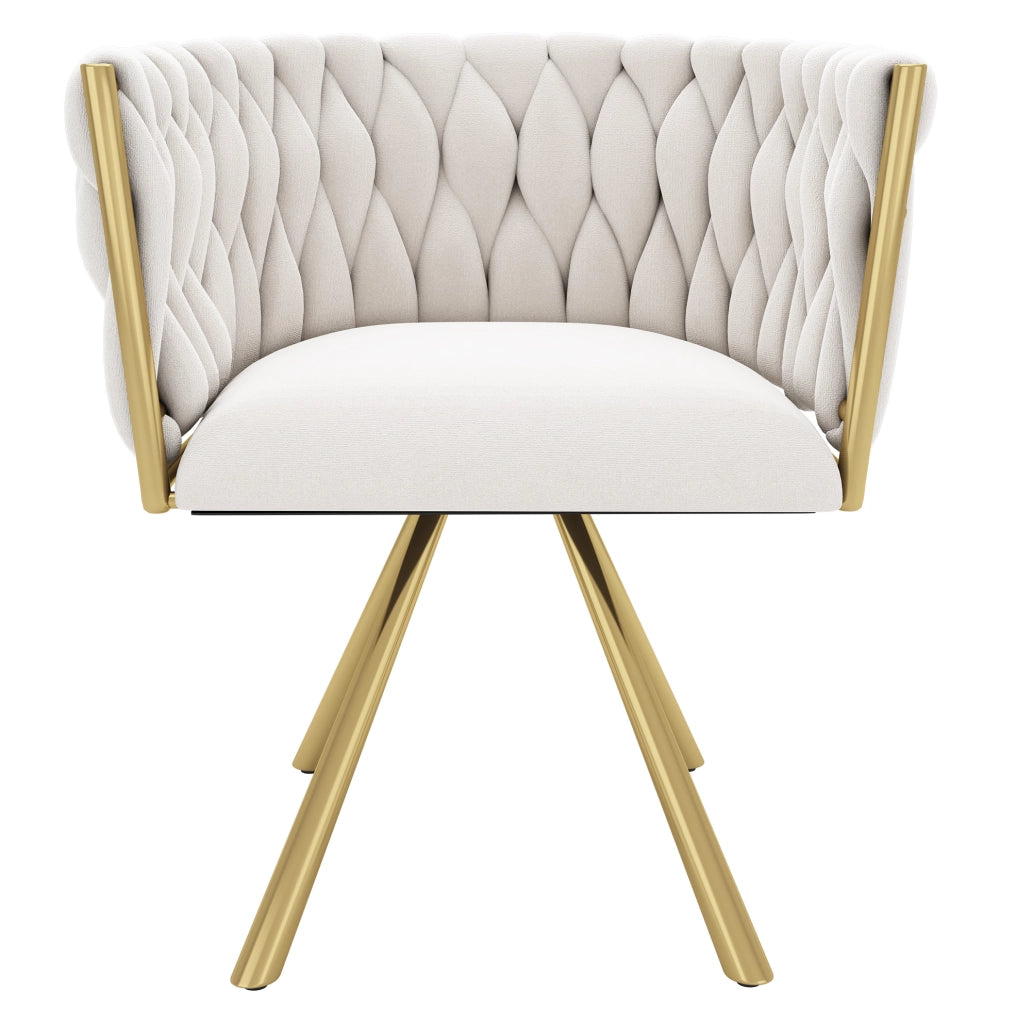 Set di 4 sedie da pranzo girevoli in velluto beige e oro