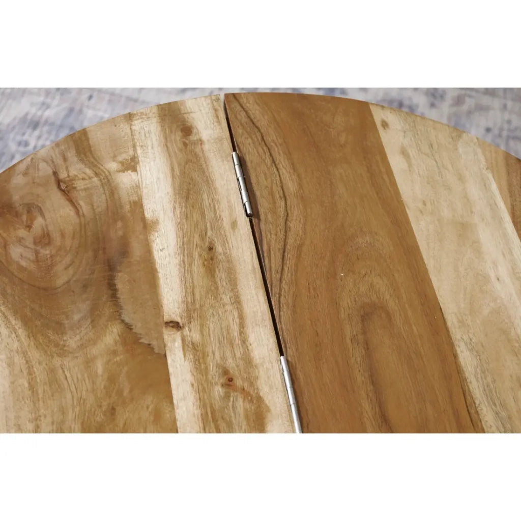 Tavolino basso TRIANE 60 cm con contenitore – Piano in legno di acacia e struttura in alluminio rame martellato