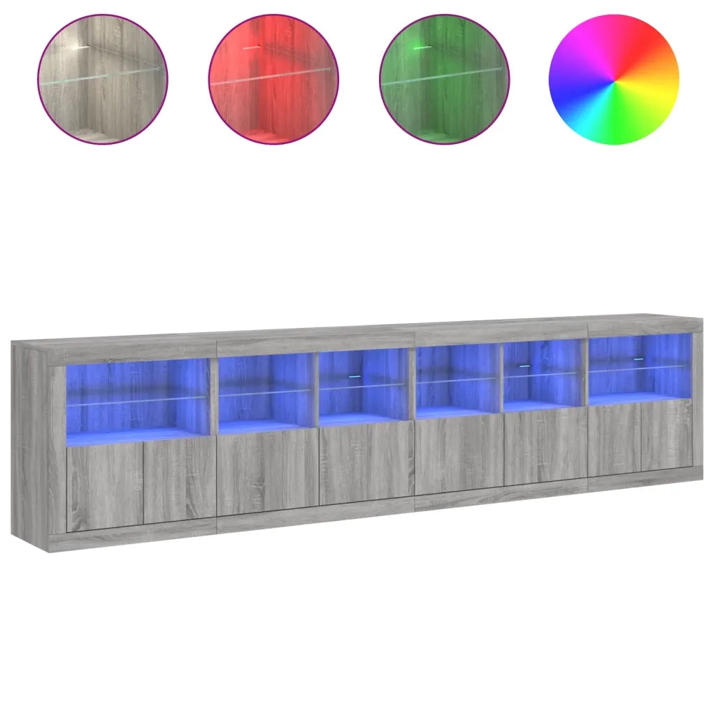 Credenza con Luci LED Grigio Sonoma 283x37x67 cm 3209021