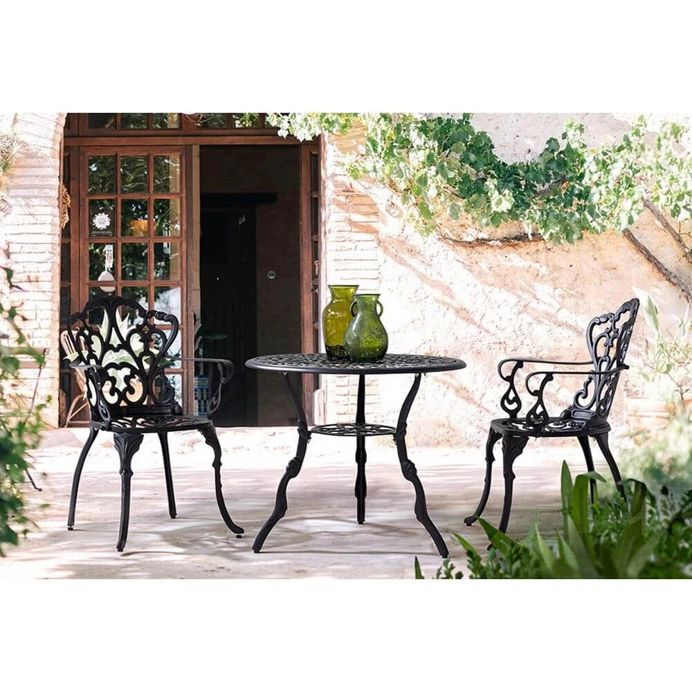 Tavolo da Giardino Rotondo in Alluminio Pressofuso con Decori - REGENCY