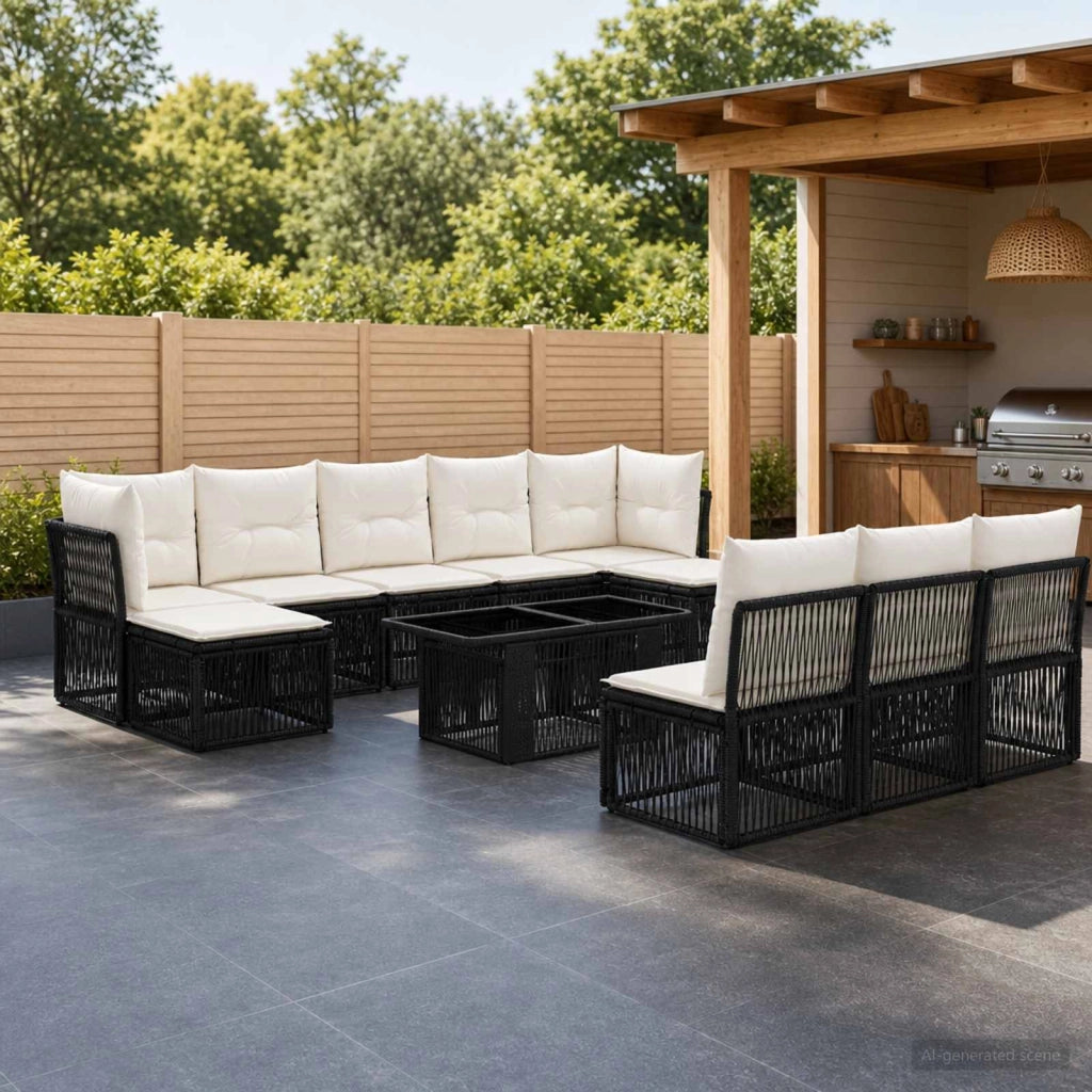Set Divano da Giardino 11 pz Nero polyrattan 3436531
