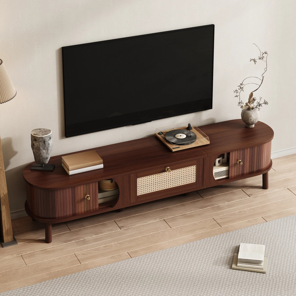 Mobile TV 170 cm in legno e rattan con ante e cassetti