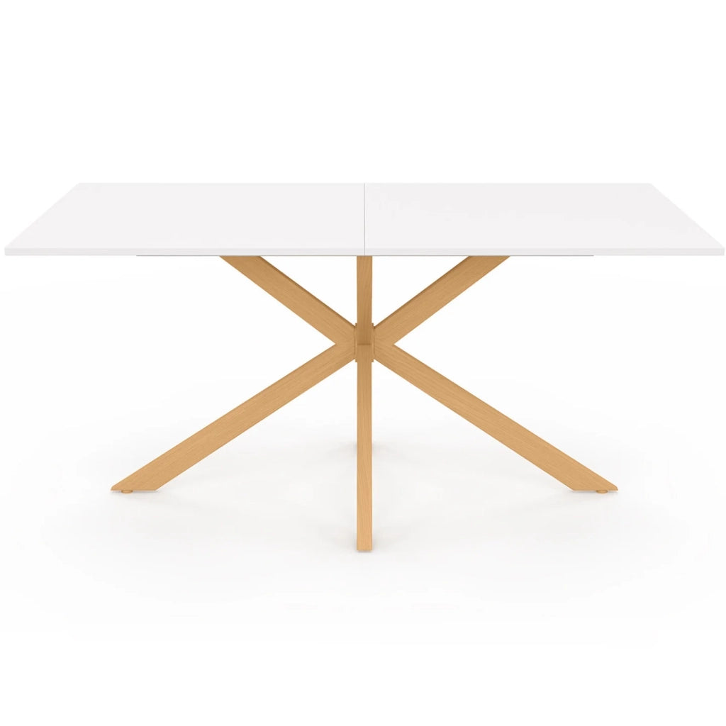 IDMarket - Tavolo da pranzo rettangolare per 8 persone GISELE con gamba a ragno in legno e piano bianco 160 cm