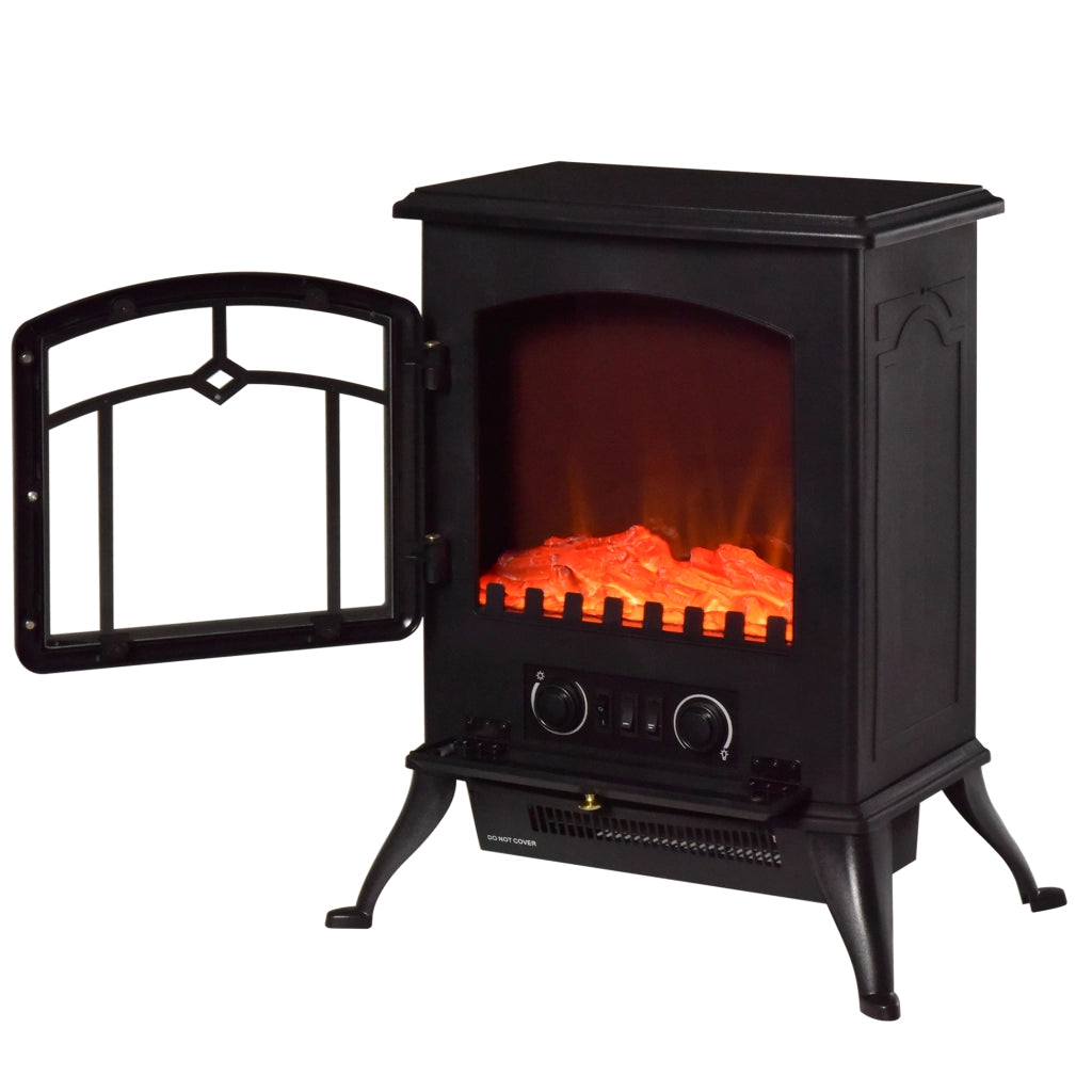 EasyComfort Camino Elettrico da Terra con Effetto Fiamma, Caminetto Elettrico 1000W /2000W con Protezione da Surriscaldamento e Termostato, in ABS e Vetro, 45x28x54cm, Nero