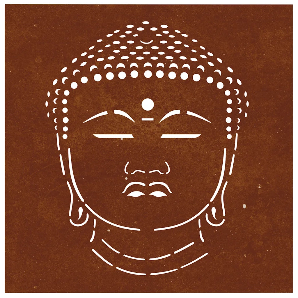 Decorazione Muro Giardino 55x55 cm Testa Buddha Acciaio Corten 824504