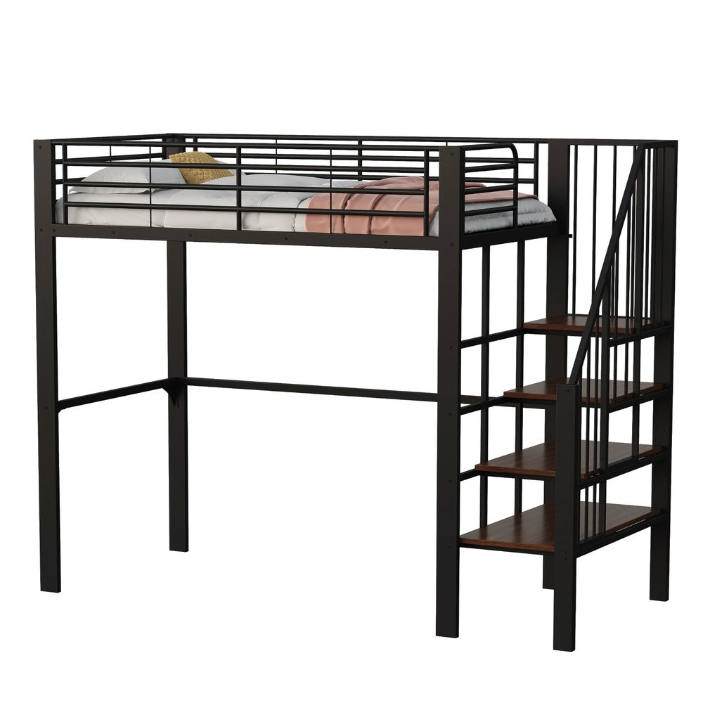 Letto a Soppalco con Contenitore e Scala ¨C MINIMAL ¨C Metallo 90x200