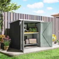 Casetta da Giardino in Lamiera di Acciaio con Doppia Porta, 147x86x134cm, Nero e Bianco