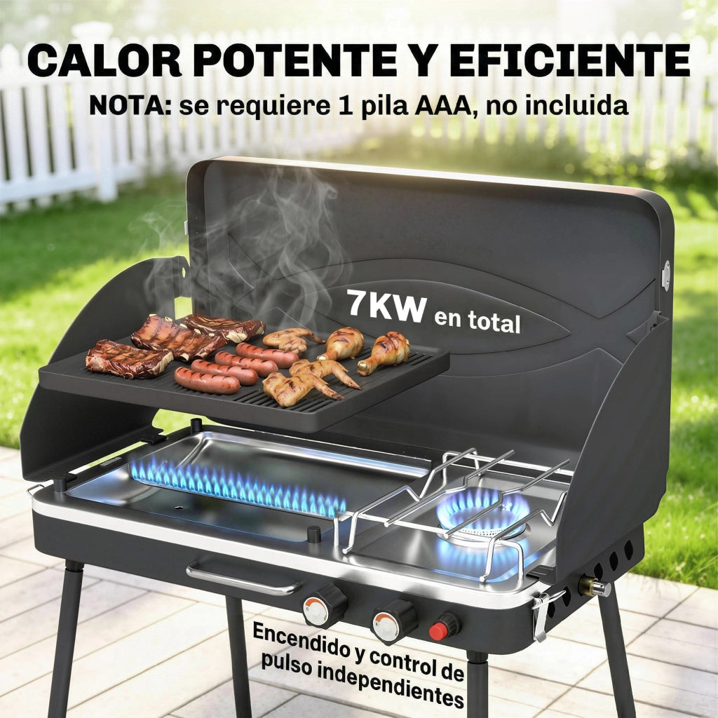 Barbecue a Gas Portatile 2 in 1 con Piastra ¨C Xylo ¨C 7 kW Nero Propano