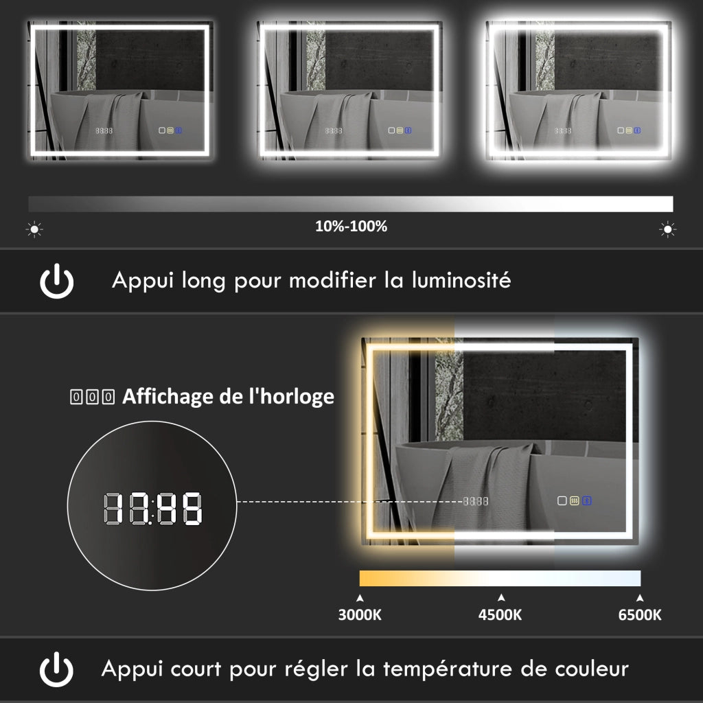 Specchio da Bagno LED con Luce Regolabile ¨C Zephmum ¨C 80x100 cm Antracite