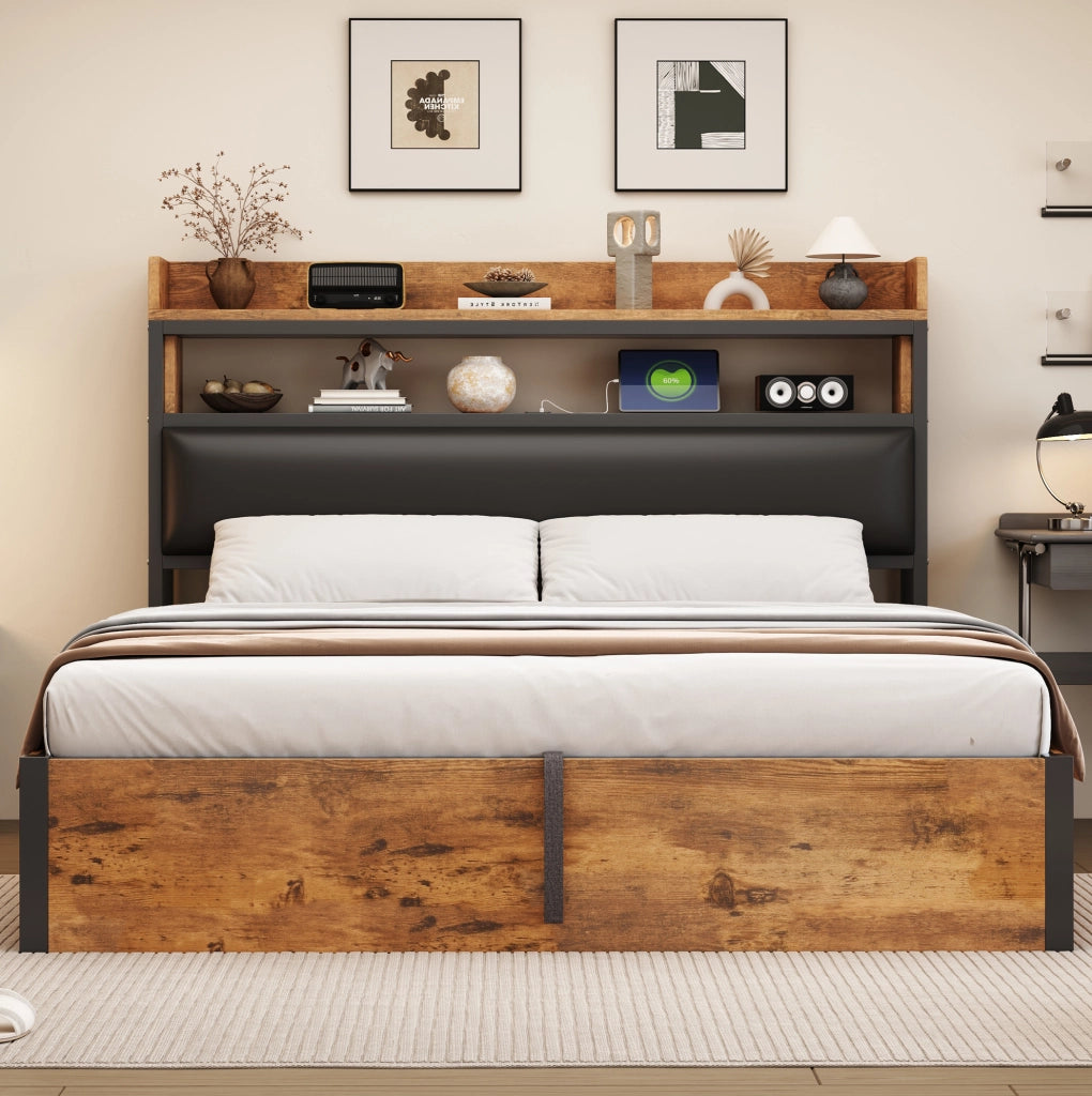 Letto matrimoniale 180x200 con contenitore idraulico, testiera imbottita e USB