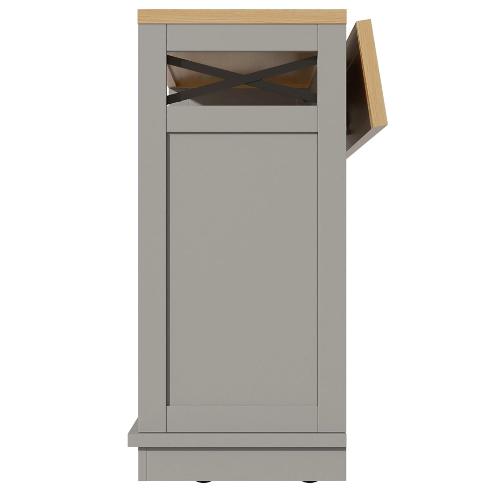 Isola cucina 118x43-80x98 cm con piano pieghevole e ruote in MDF e metallo grigio
