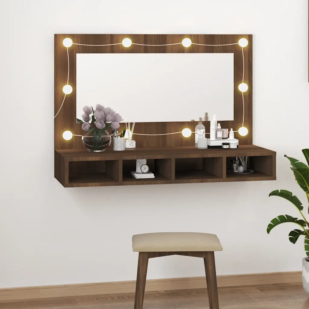 Mobile a Specchio con LED-Armadietto a Specchio Rovere Marrone 90x31,5x62 cm
