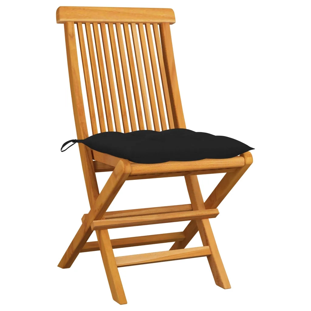 Sedie da Giardino con Cuscini Neri 2 pz in Massello di Teak 3062482