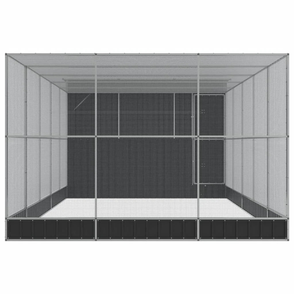 Voliera a gabbia con estensione in argento 704 x 303 x 216 cm acciaio argento 02_0045661