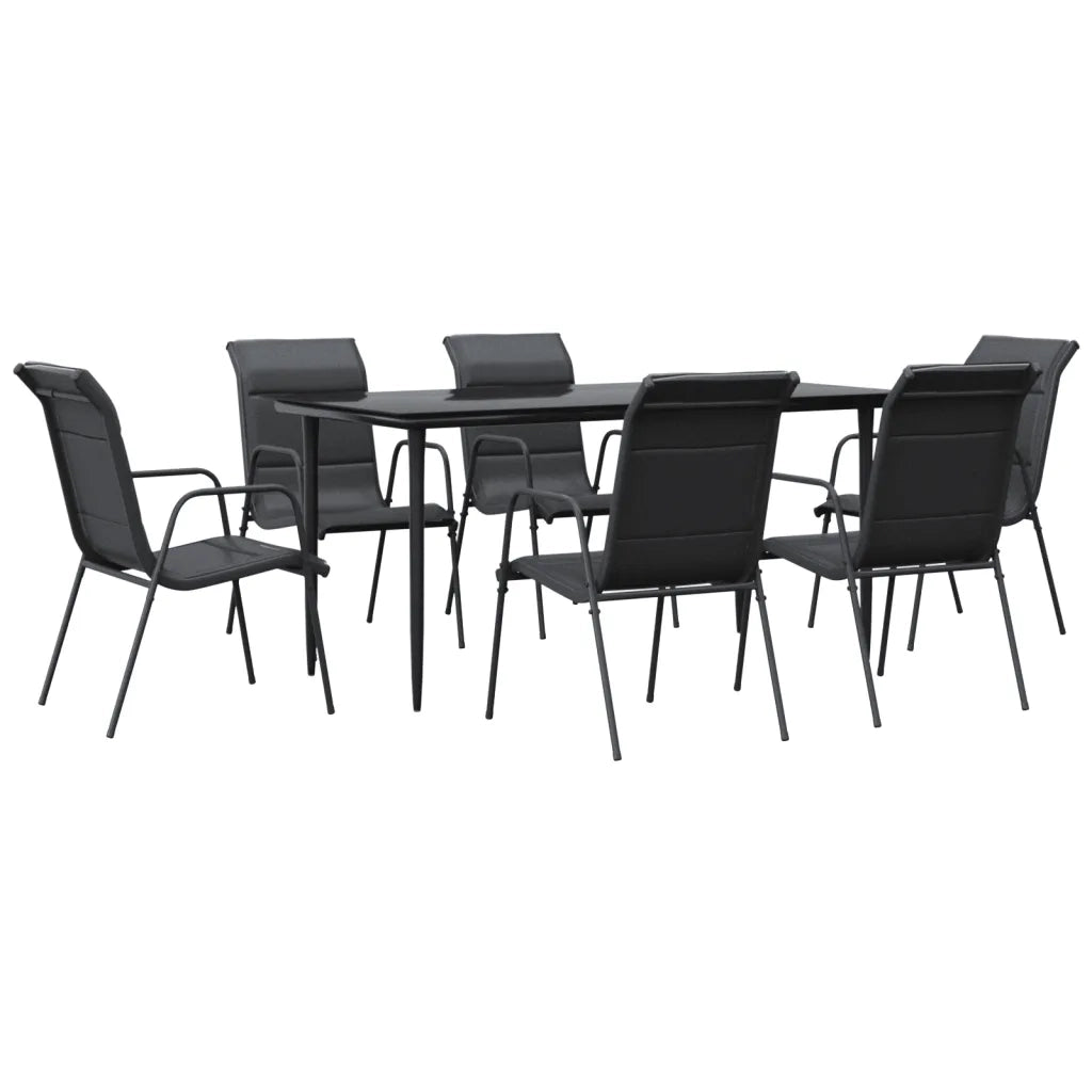 Set da Pranzo da Giardino 7 pz | Set Salotto da Giardino Nero in Acciaio e Textilene