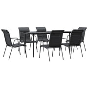 Set da Pranzo da Giardino 7 pz | Set Salotto da Giardino Nero in Acciaio e Textilene