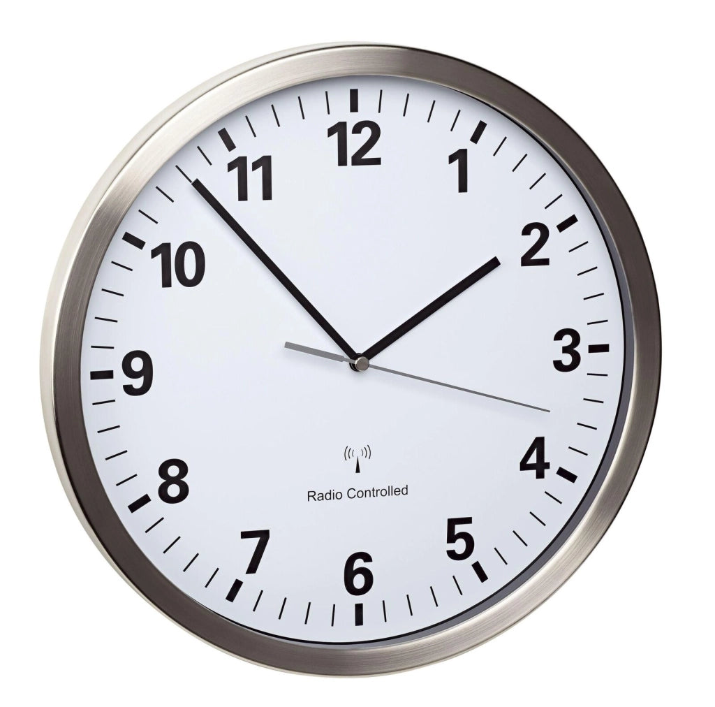 TFA-Dostmann 60.3523.02 Orologio da Parete Analogico a Radiocontrollo con Sensore di Luce e Movimento Silenzioso colore Argento Bianco