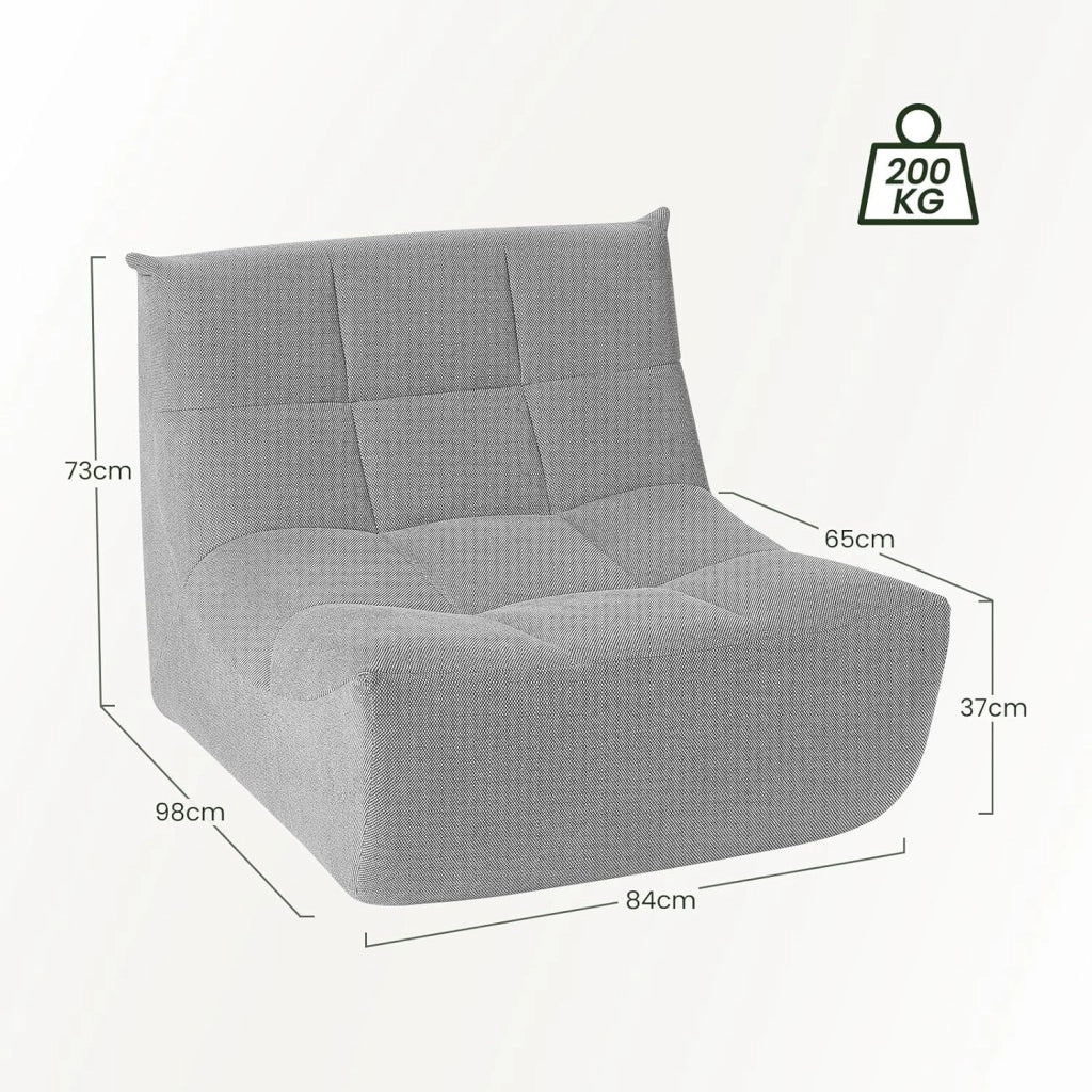 Poltrona Imbottita da Terra, Pouf Poltrona con Schienale, Sfoderabile, per Soggiorno, Camera da Letto, Balcone, 98x84x73 cm, in Spugna, Grigio, 0034XXY