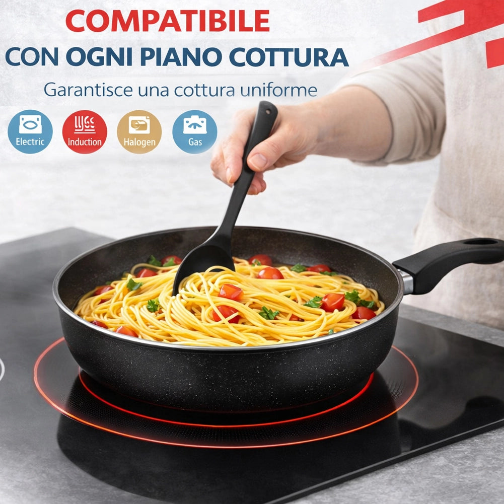 Set 6 Pezzi Padelle con Coperchio 20-24-28 cm in Alluminio Antiaderente Nero