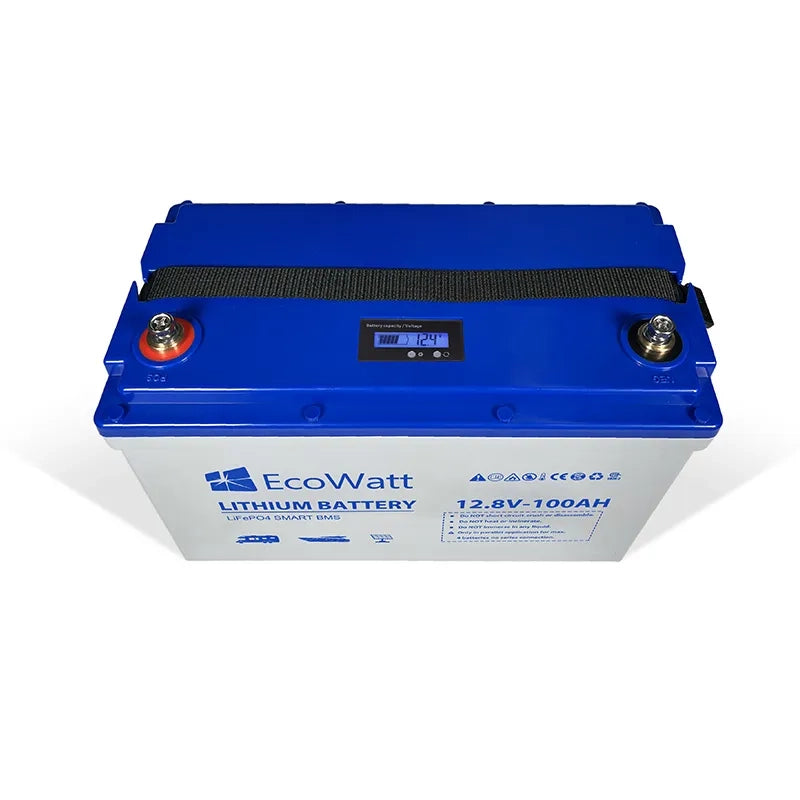 Batteria al Litio per Camper Fotovoltaico Ecowatt LED LiFePO4 12.8V 100Ah