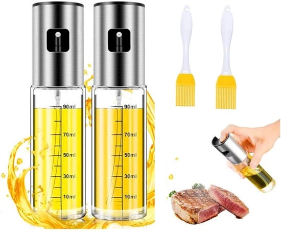 Due spruzzatori di olio per cucinare, spray di olio per condire, flacone di spruzzo di vetro, spruzzatore di olio per condire, spray di olio per insalata, grigliare, friggere in padella, griglia BBQ, 100 ml