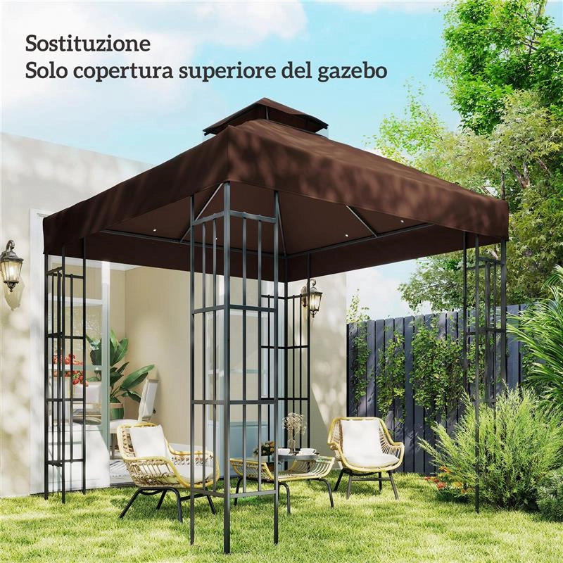 COPERTURA PER GAZEBO DA GIARDINO 3X3M UPF30+ A 2 LIVELLI IN POLIESTERE COLOR CAFFÈ