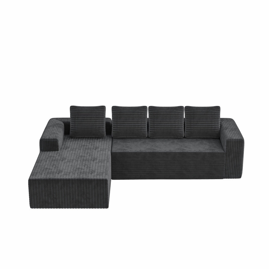 Divano angolare modulare a L con chaise longue reversibile e seduta profonda in velluto a coste - grigio