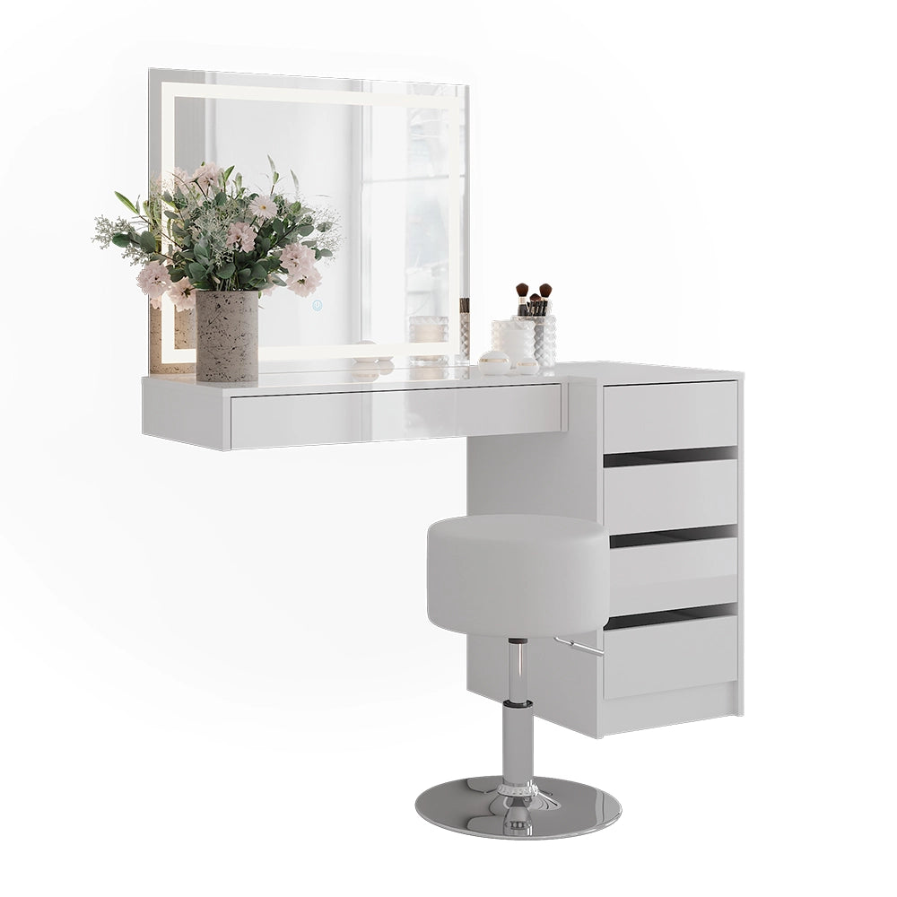 Vicco Tavolo da toeletta Bianco/bianco lucido 120 cm 4 parti