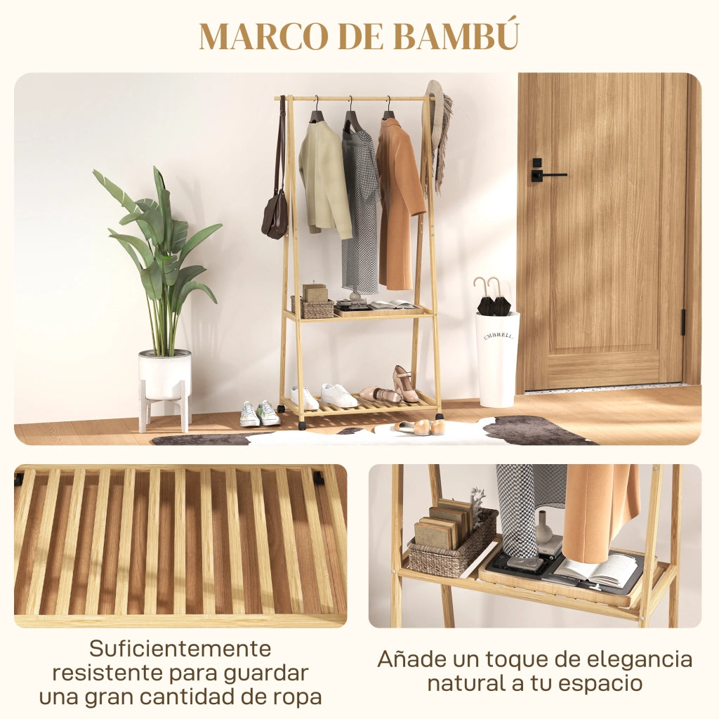 Armadio con appendiabiti e ripiani ¨C zephmum ¨C 84,5x43,5x158 cm Natural