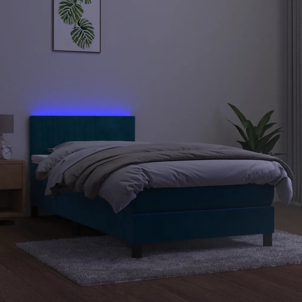 Letto a Molle con Materasso e LED Blu Scuro 100x200 cm 3134511
