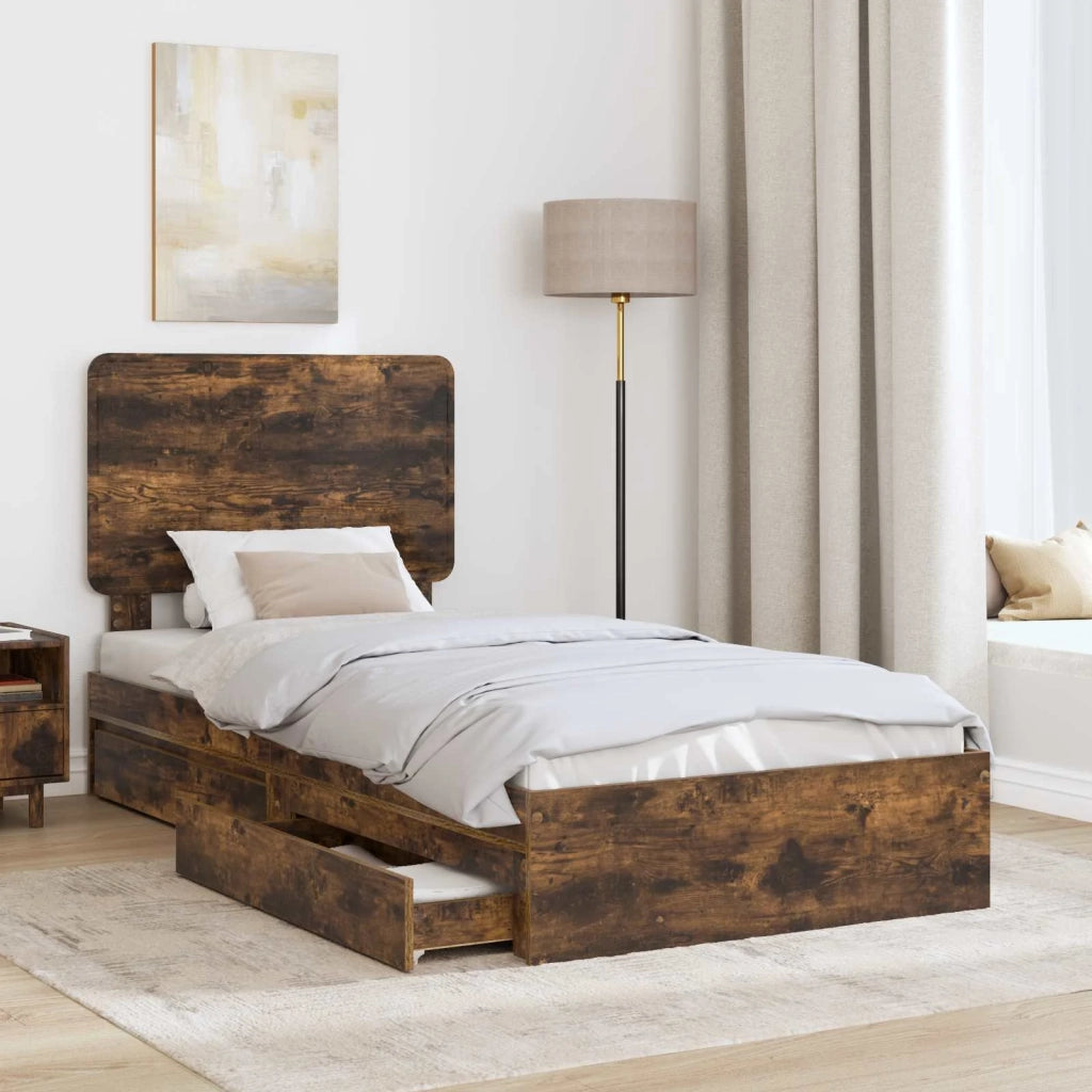 Letto con Contenitore Rovere fumé 90 x 190 cm Legno multistrato