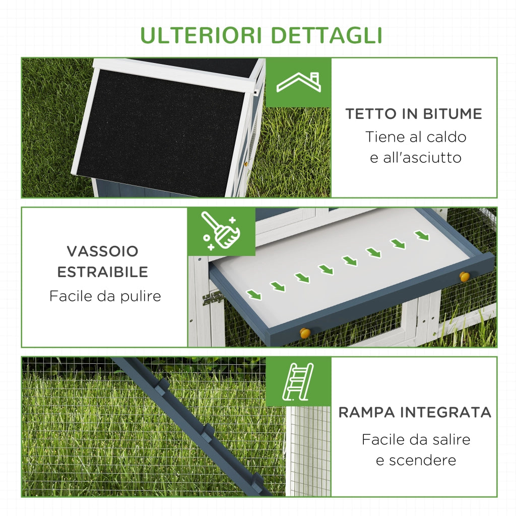 Pollaio Prefabbricato in Legno con Casetta e Nido ¨C zephmum ¨C Grigio 161.5x62.5x115cm