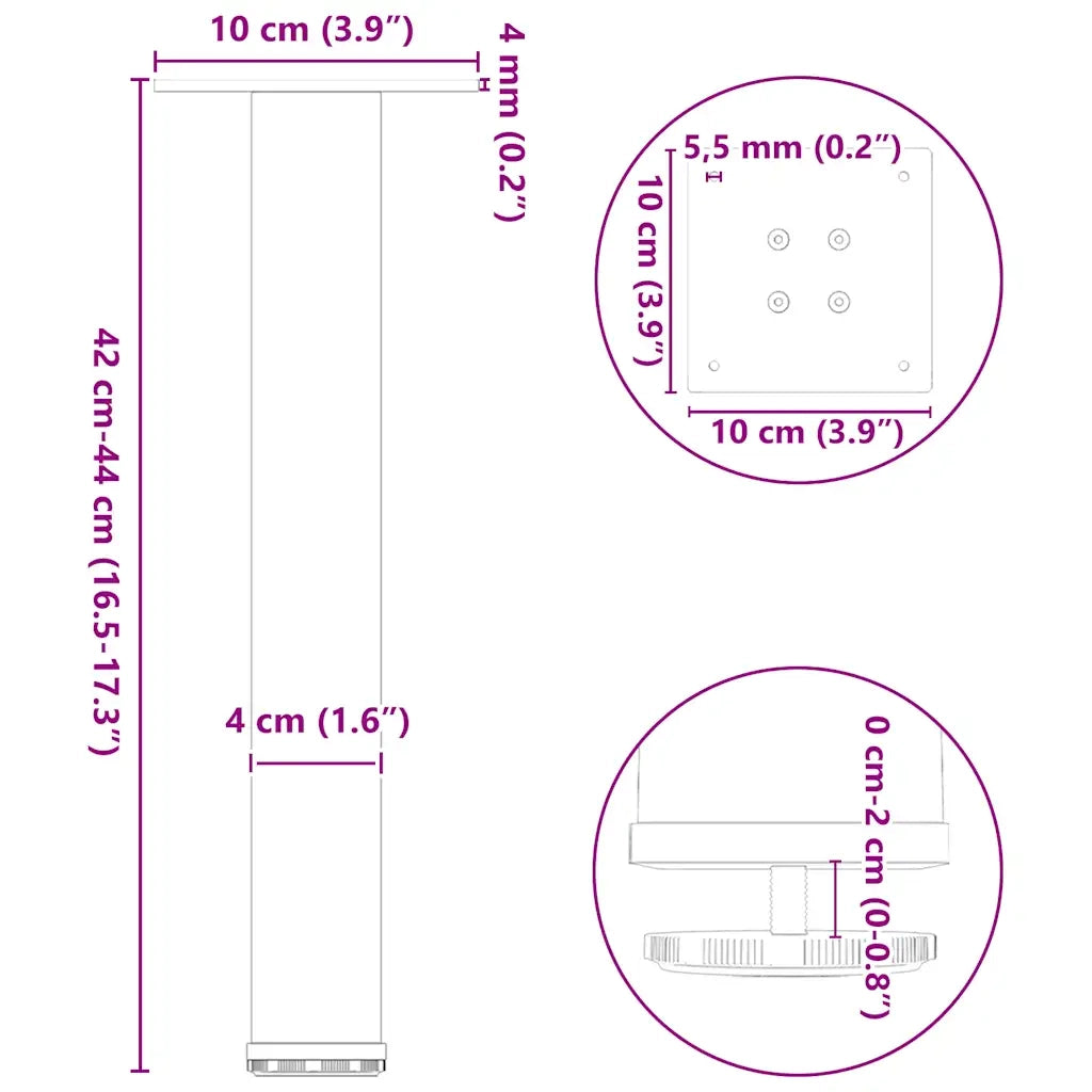 Gambe per Tavolino da CaffÃ¨ 4 pz Nere 42-44 cm Acciaio