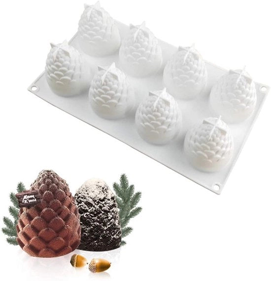 Forma di silicone a forma di cono - 3D dadi di pino - stampi per la torta - stampi per caramelle/chocolate - decorazione di torta - cubetti di ghiaccio - bianco - stampo per la torta