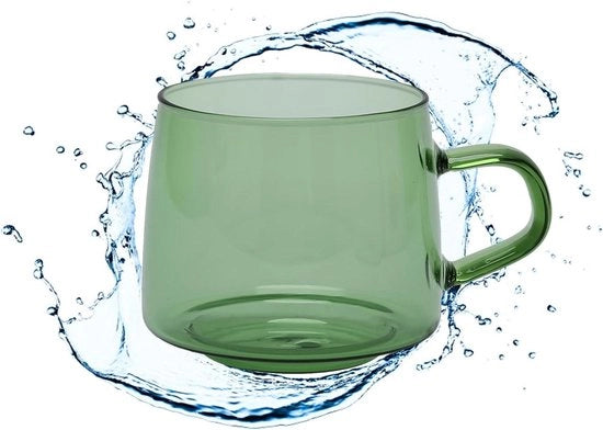 Tazza da caffè in vetro di 350ml con maniglia, cristallo, resistente a temperature elevate, per uso domestico e ufficio, colore amber.