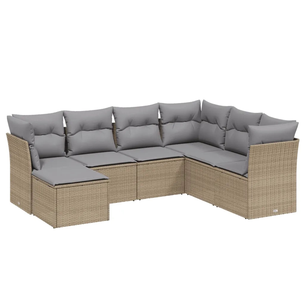 Set Divano da Giardino 7 pz con Cuscini Beige Misto Polyrattan