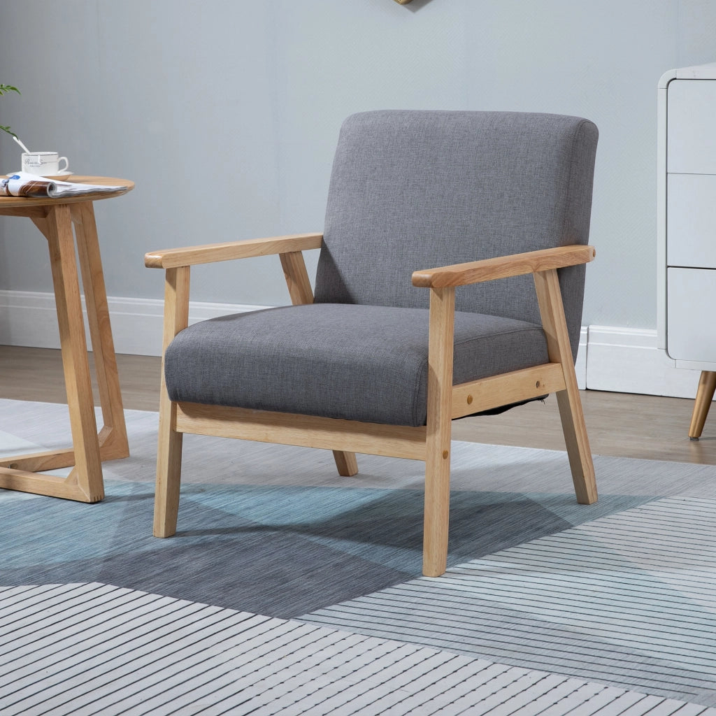 Poltrona stile scandinavo ¨C Xylo ¨C tessuto effetto lino grigio e legno naturale 64x70x72 cm