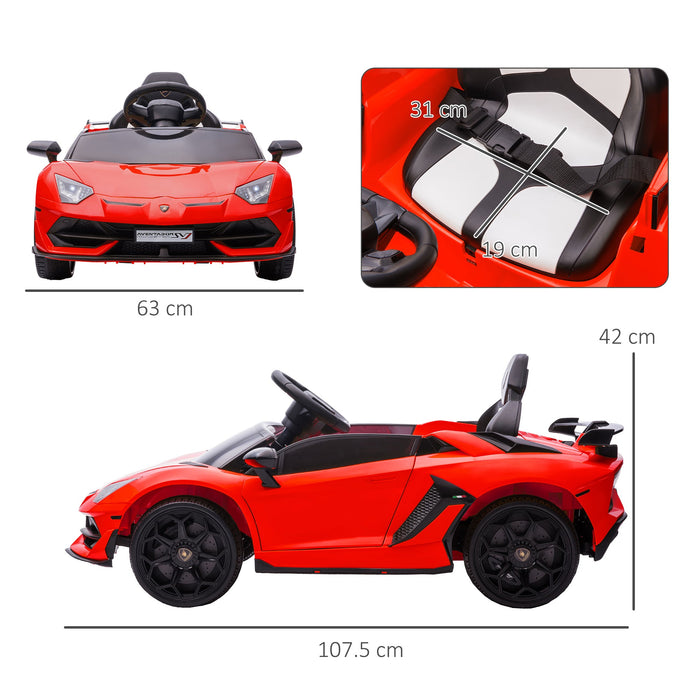 Macchina Elettrica per Bambini 12V con Licenza Lamborghini Aventador SVJ Roadster Rosso