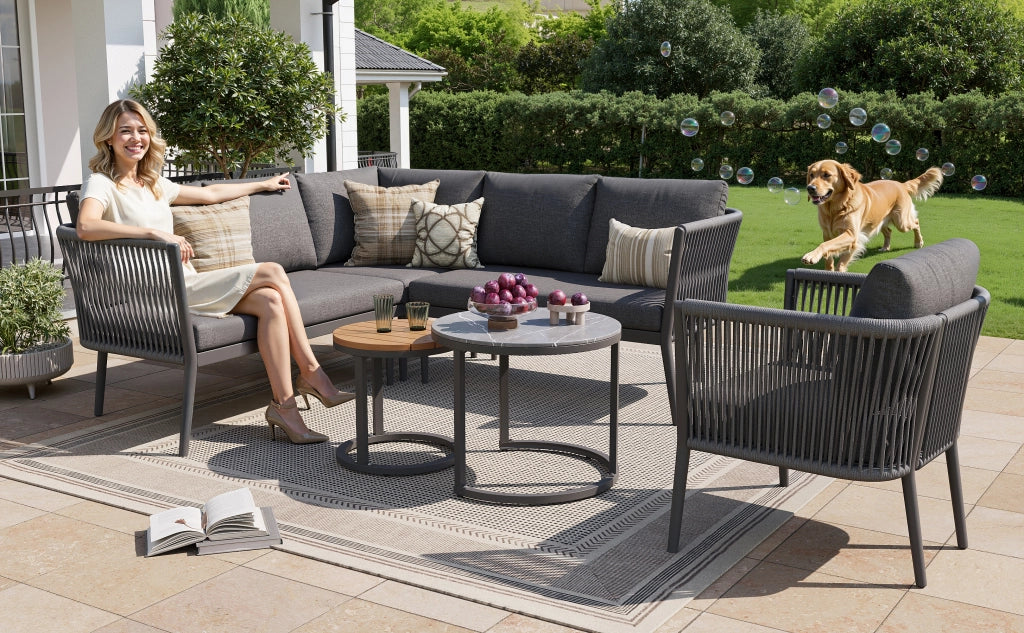 Set giardino 5-6 persone 6 pezzi: corda sedute + Divanooo angolare modulare; cuscini; terrazzo/balcone; grigio