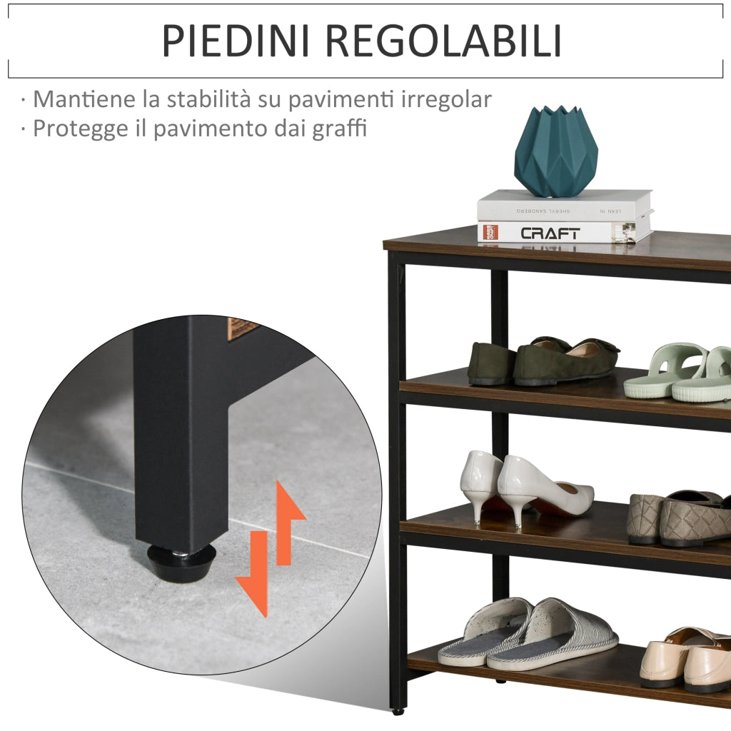 Easycomfort Scaffale Stile Industriale 4 Ripiani, Mobile Libreria per Soggiorno, Ingresso, Camera da Letto, Metallo e Legno, Marrone, 100x30x72cm