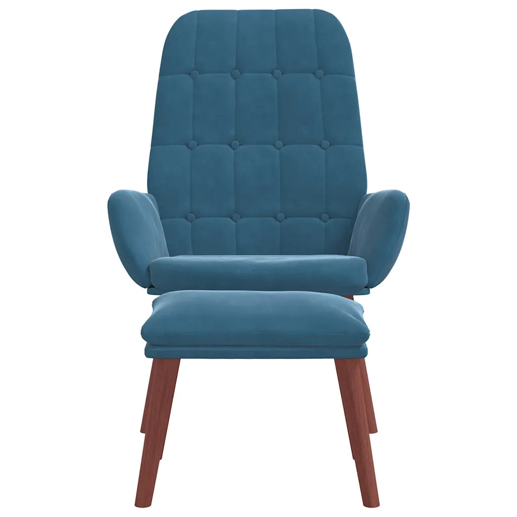 Divano Sedia-Poltrona Relax con Poggiapiedi Blu in Velluto 824621