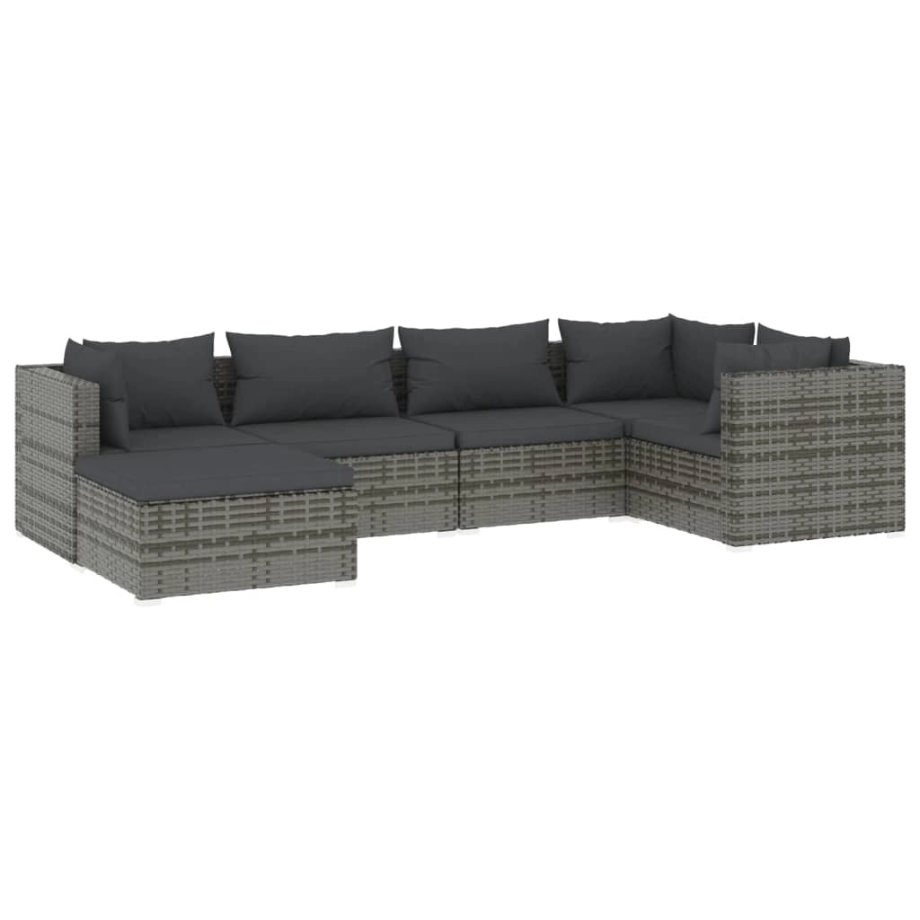 Set di mobili da giardino da 6 pezzi con cuscini in polyrattan grigio 02_0016877