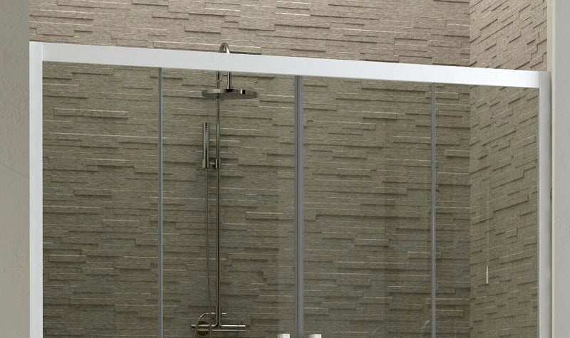Porta box doccia scorrevole apertura centrale pvc bianco, cristallo 6mm h.190cm Forglas Trasparente 6mm,120/110 cm
