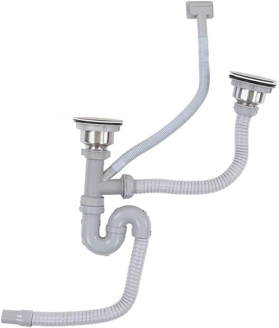 Sifone di scarico doppio - Flessibile - Scarico a goot - Acciaio inossidabile - ABS - 12 accessori - Scarico rapido - Kit di scarico