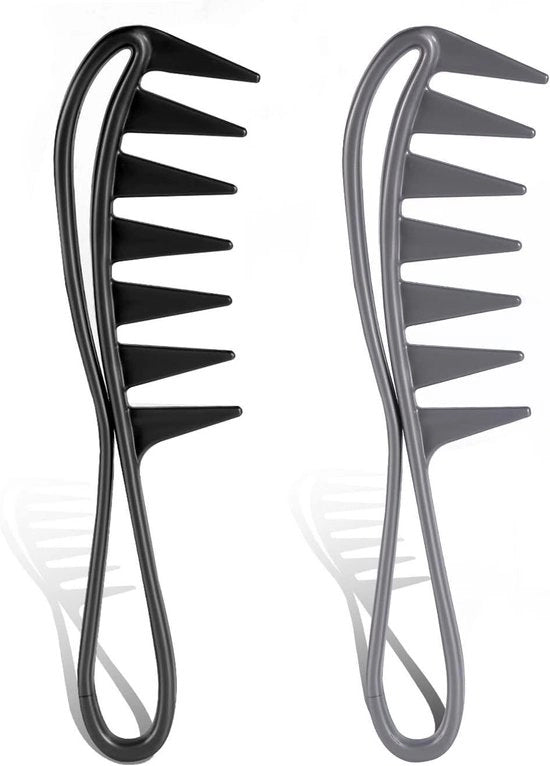 Tandkam Brede per Krullend Capello e Parrucche - 2 Pezzi - Nero Grigio - Ideale per Capelliere e Uso Salon - Adatto per Capelli Densi e Ricci - Uomini e Donne - Qualità Professionale