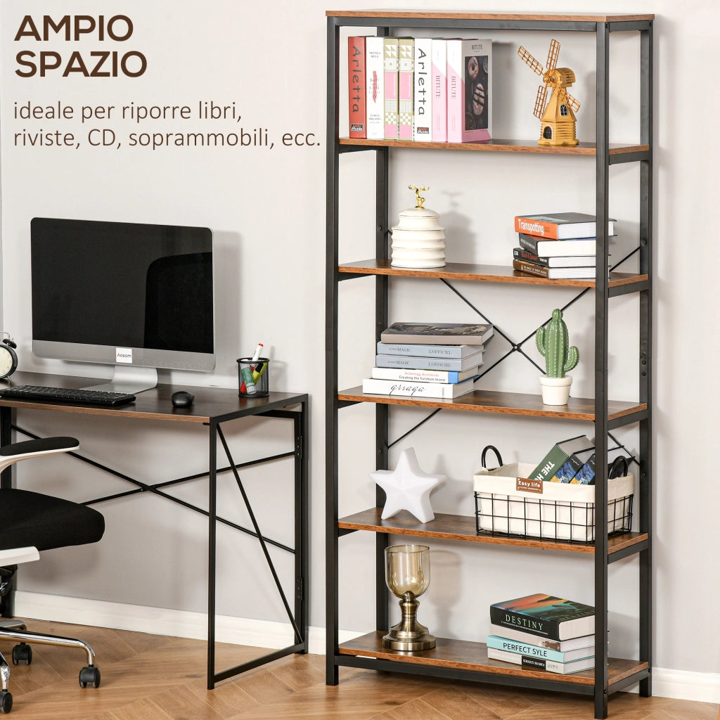 Libreria Industriale Vintage ¨C Xylo ¨C 6 Ripiani Legno Metallo Nero 80x30x180cm