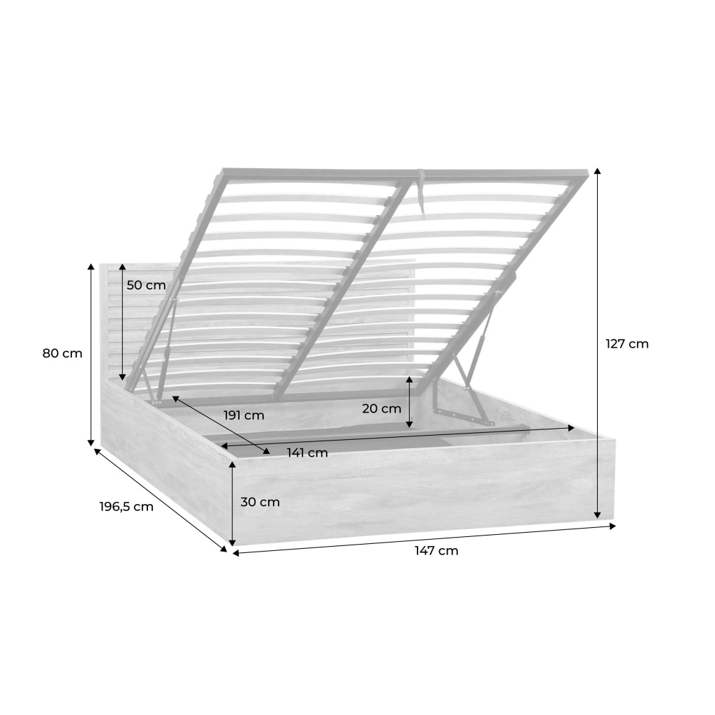 Letto contenitore con rete a doghe e testiera 140x190cm decorazione