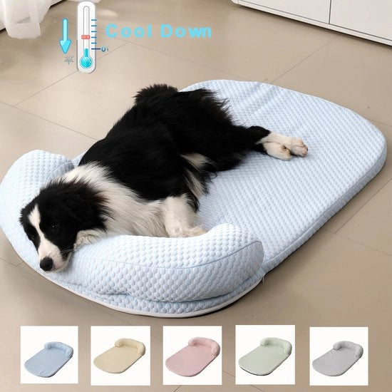 Letto per cani estivo, adatto alla primavera e l'estate, grande letto per cani, letto per gatti con cuscino antiscivolo, tessuto con effetto ghiaccio, letto per cani piccolo, 60*80cm (blu)